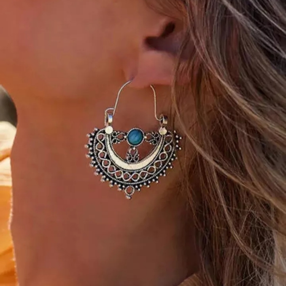 Two Turquoise Basket Weaver Hoop Earrings - Picture 8 of 13